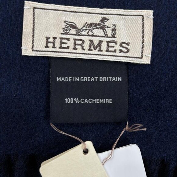 Auth HERMES - Dark Navy Cashmere Scarf - Picture 11 of 11